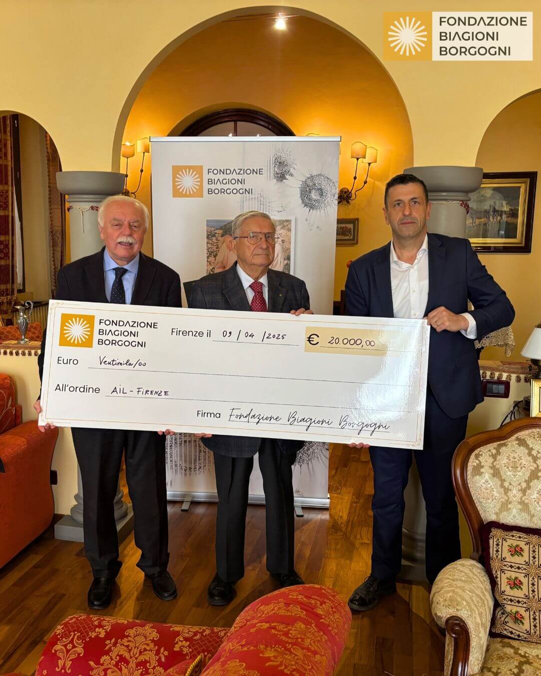 La Fondazione Biagioni Borgogni rinnova il suo impegno per l’assistenza oncologica: donazione di 20.000 € ad AIL Firenze